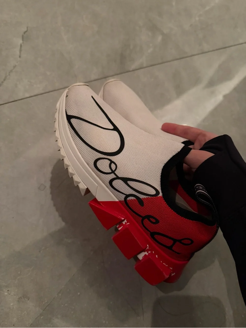 Dolce & Gabbana womenWhite and Red Slip-On Logo Sneakers